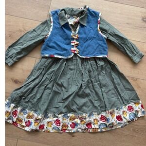 Vintage Girls Dress‎ Denim Vest Overlay Teacup cottage core grandma Toggle read